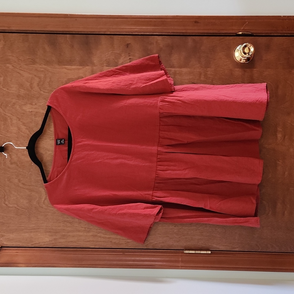 Emery Rose Plus Ruffle Hem Solid Top, Burnt Orange, Size 2XL